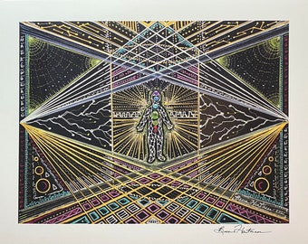Chakras Light Codes Activation Drawing Light Language Energy Art Signed Print 11 x 14 Starseed Ascension Holographic Human