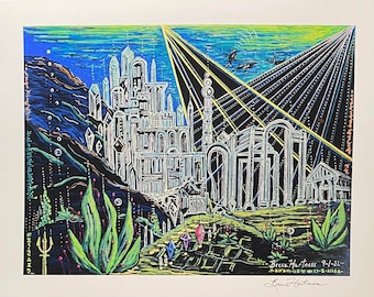 Atlantis Lost City Light Language Art Activation Orca Whale Signed Print 11 x 14 Light Codes Drawing Awakening Starseed