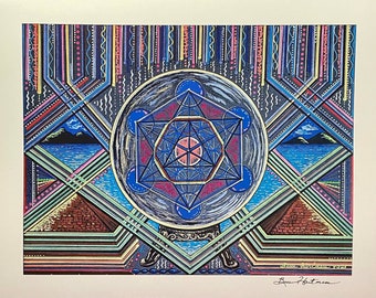 Archangel Metatron Cube Light Language Art Signed Print 11 x 14 Light Codes Awakening Sacred Geometry Metatron's Dream
