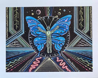Butterfly DNA Activation Chakra Drawing Light Language Energy Art Signed Print 11 x 14 Starseed Light Codes Metamorphosis