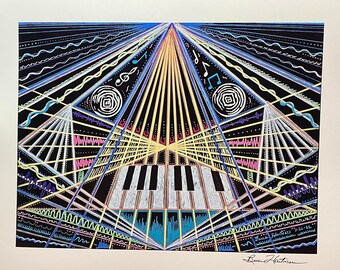 Piano Music Keyboard Cymatics Activation Drawing Light Language Art Signed Print 11 x 14 Light Codes Awakening Starseed Sound Frequency