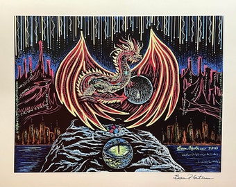 Red Dragon Light Language Activation Art Signed Print 11 x 14 Light Codes Awakening Starseed Transmutation Protection Eye of the Dragon