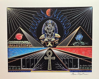 Sekhmet Goddess Light Language Egyptian Art Signed Print 11 x 14 Light Codes Drawing Activation Starseed Ankh