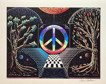 Peace Sign Symbol Wall Art Light Language Activation Equinox Signed Print 11 x 14 Light Codes Drawing Trees Matrix Earth Grid
