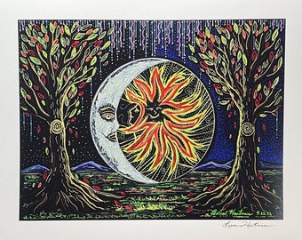 Sun and Moon Autumn Wall Art Light Language Activation Equinox Signed Print 11 x 14 Light Codes Awakening Starseed Celestial