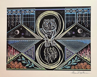 White Tiger Infinity Light Language Activation Drawing Signed Print 11 x 14 Light Codes Starseed Energy Drawing 8/8 Portal