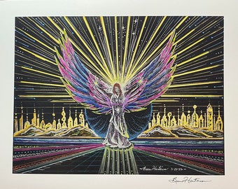 Angel Light Language Art Signed Print 11 x 14 Light Codes Activation Starseed Celestial Drawing Angelic Realms Elohim Angels