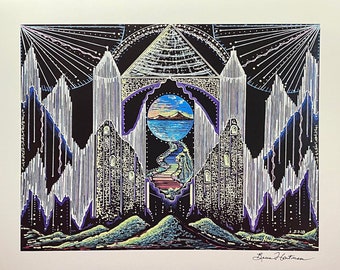 Stairway to Heaven Selenite Light Language Art Signed Print 11 x 14 Light Codes Activation Starseed Celestial Drawing Angelic Realms Angels