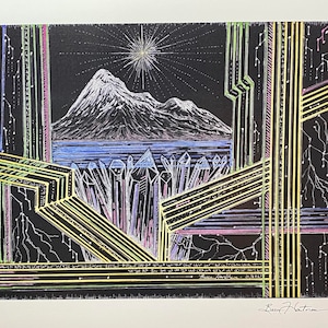 Mount Shasta Crystals Drawing Activation Light Language Art Signed Print 11 x 14 Light Codes Starseed Ascension