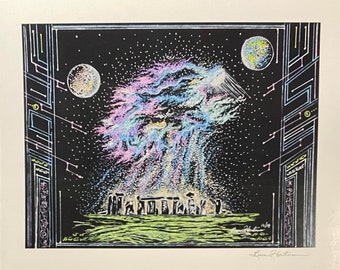 Stonehenge Droga Mleczna Galaktyka Światło Język Sztuka Podpisany Wydruk 11 x 14 Kody Światła Przebudzenie Nasiona Gwiazd