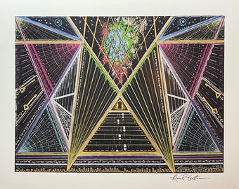 Galaxy Wall Art Light Codes Rysunek Język światła Dzieło sztuki Podpisany wydruk 11 x 14 Kosmiczna Mgławica Dziurka od klucza
