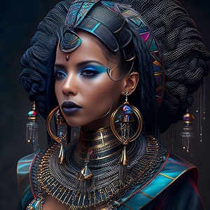 Princess Digital Art Print - Afrocentric AI Wall Poster - Black Woman Afrofuturism Portrait - Cultural Expression Decor - Instant Download