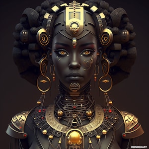 Princess Warrior - Ai Art - Digital Download - Futuristic art - cyber art - afrofuturism - wall art - Game art