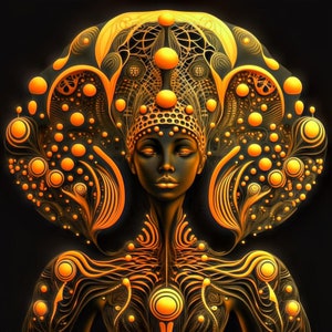 Cyber Cosmic Women Digital Art Download - Orange and Black Cosmic Art - Ai Art -  Instant Download