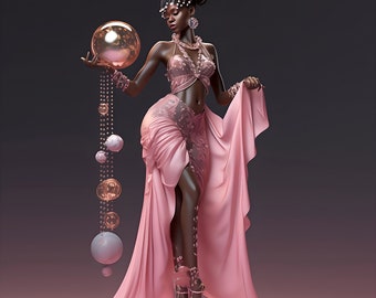 Pink Goddess Digital Download Artwork - Instant Download - Wall Art - Black Art - Ai Art - Fantasy Art