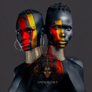 Afro-Futurist Twin Portrait Wall Art - Black & Gold Decor - Feminine Energy Framed Poster