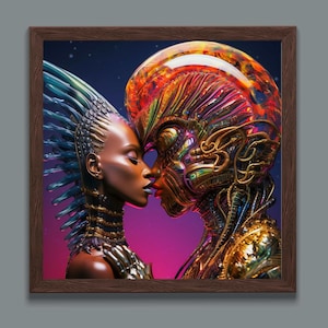 Afro futuristic Alien Cyborg Couple Art Print: Sci-Fi Neon Love (Digital Download)