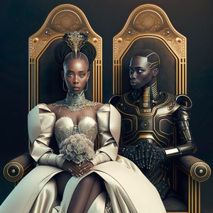 Afro Futurism Art Print: Empowering Unity, Sci-Fi Couple (Digital Download)