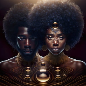AS ONE - Digital Print -  Capturing the Ethereal Beauty of Afro Portraiture  - Downloadable Print - Afro Futurism - Digital Print - Wall Art