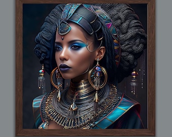 Afrofuturism Art Print – Black Woman with Egyptian Jewels (Digital Download)