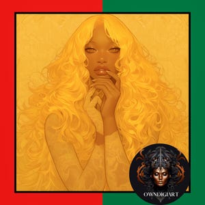 Ethereal Afrocentric Art Print - Black Woman with Blonde Curls - AI Portrait Poster - Cultural Expression Wall Decor - Instant Download