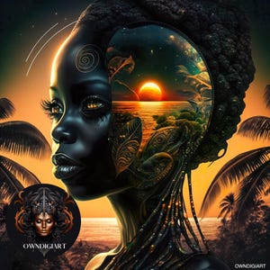Tropical Paradise Within – Afrocentric Wall Art – Black Woman Contemporary Art Print – Cultural Expression AI Art – Instant Digital Download