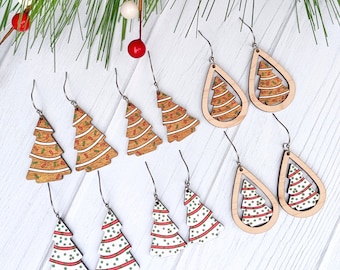 Árbol de Navidad en forma de pastel trata árbol pendientes archivo SVG - Navidad invierno vacaciones temporada pendiente láser corte archivo - tortas de árbol