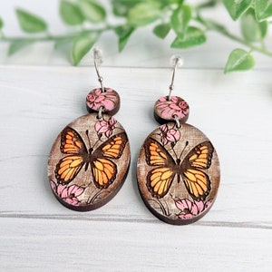 Butterflies and Flowers on Oval Drop Earrings Laser Cut File SVG - Nature-Inspired Jewelry