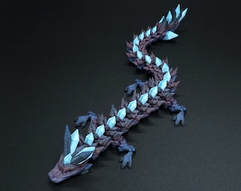 Two-Color Articulated Crystal Dragon Toy, 3D Printed Bookshelf Decor