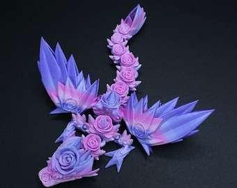 3D Articulated Rose Dragon Fidget Toy, Winged Dragon, Bookshelf Decor