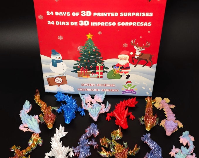 3D Printed Advent Calendar With 24 Mini Toys and Dragons Unique