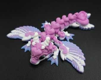 3D Printed Articulated Butterfly Wyvern with Hearts, Dragon Toy