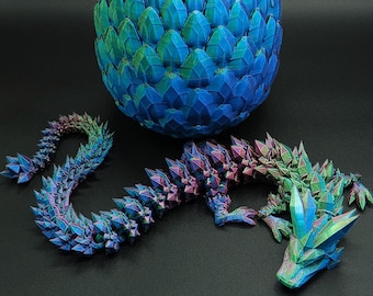 3D Printed Crystal Dragon, Dragon Egg, Articulated Dragon Figurine, Toddler Room Decor, Dragon Toy Handmade Childrens Toys, Bookshelf Decor