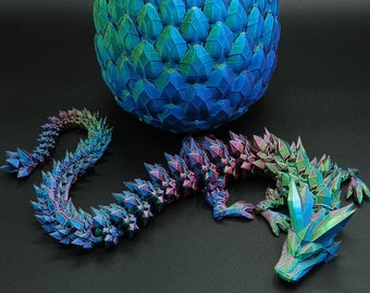 Dragón de cristal impreso en 3D, huevo de dragón, estatuilla de dragón articulado, decoración de la habitación para niños pequeños, juguetes de dragón hechos a mano para niños, regalo del Día del Padre