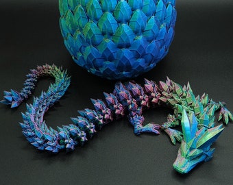 Dragon en cristal imprimé en 3D, oeuf de dragon, figurine de dragon articulée, décoration de chambre de tout-petit, jouets pour enfants faits main jouet dragon, cadeau fête des pères