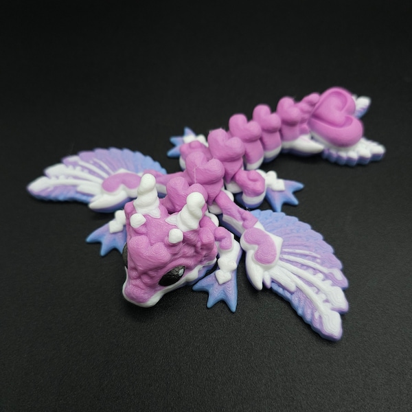 3D Printed Articulated Butterfly Wyvern with Hearts, Dragon Toy
