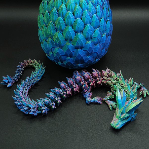 3D Printed Crystal Dragon, Dragon Egg, Articulated Dragon Figurine, Toddler Room Decor, Dragon Toy, Handmade Childrens Toys