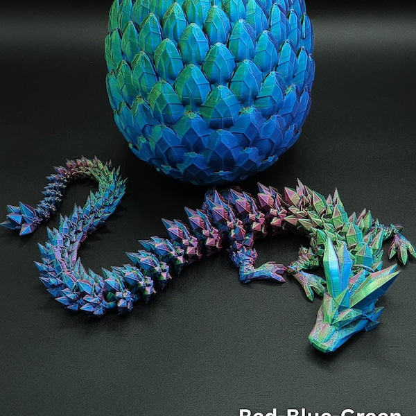 3D Printed Crystal Dragon, Dragon Egg, Articulated Dragon Figurine, Toddler Room Decor, Dragon Toy Handmade Childrens Toys, Fathers Day gift