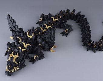 Two-Color Winged Lunar Dragon Fidget Toy, Articulated 3D Printed Dragon, Flexible Fantasy Figure