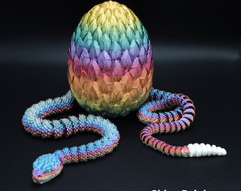 3D Printed Articulated Snake with Egg, Toddler Room Decor, Animal Figurines, Office, Bookshelf Decor