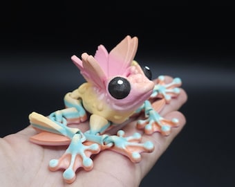 Articulated 3D Printed Frog Fairy Fidget Toy, Flexible Desk Toy, Hand-Painted Eyes