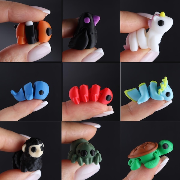 3D Printed Micro Animals Articulated Flexible Fidget Toy - Cute Sensory Pet Mini Gift Idea Assorted Baby Animal Bundle Goody Bags