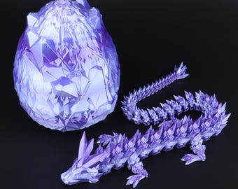 3D Printed Crystal Dragon with Egg, Articulated Fantasy Dragon Gift