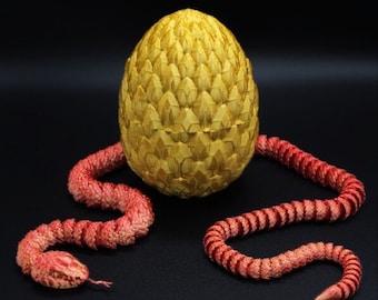 3D Printed Articulated Snake with Dragon Egg, Toddler Toy (32in)