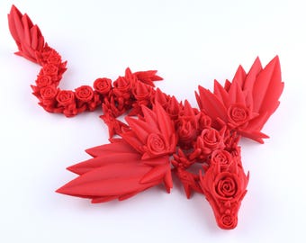 3D Articulated Rose Dragon Fidget Toy, Winged Dragon, Bookshelf Decor