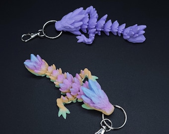Gemstone Dragon Keychain, Articulated 3D Printed Dragon Fidget Toy