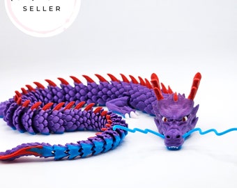 Articulated Dragon, Purple Dragon Toy, 3D Printed Dragon, Adorable Flexi Dragon Decor, 3D Model, Housewarming Gift