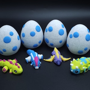 Mini Dinosaur Egg Toys | Goodie Bag Idea, Dino Egg Surprise, T-Rex, Triceratops, Pterodactyl Party Favors ,Basket Stuffer Sensory Toy
