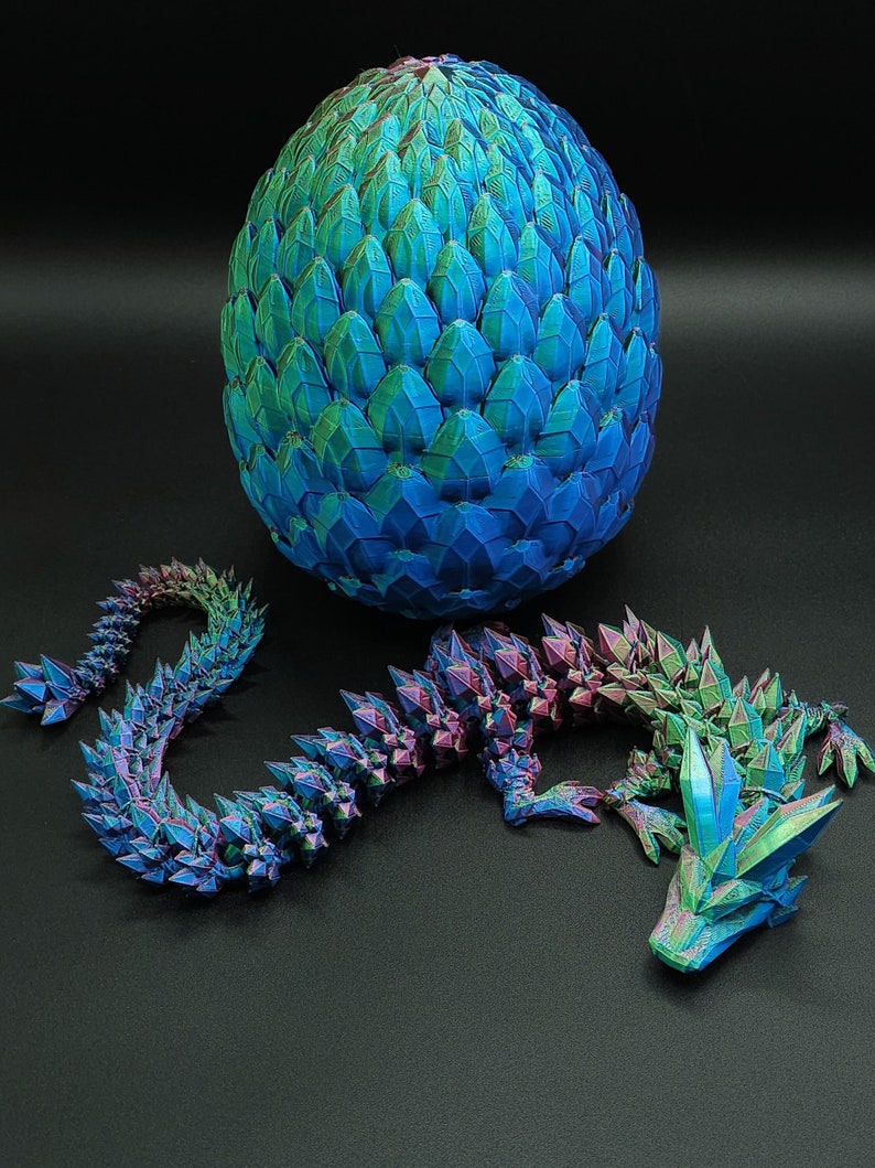 3D Printed Crystal Dragon, Dragon Egg, Articulated Dragon Figurine, Toddler Room Decor, Dragon Toy Handmade Childrens Toys, Fathers Day gift image 1