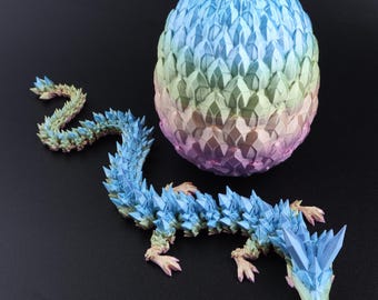 Crystal Dragon with Egg, Articulated 3D Printed Dragon, Flexible Fantasy Toy
